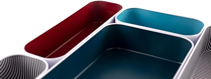 Three by Three Seattle 5 Piece Metal Organizer Tray Set for Storing Makeup, Stationery, Utensils, and More in Office Desk, Kitchen and Bathroom Drawers (2 Inch, Blue Berry and Stripes) - Image 3