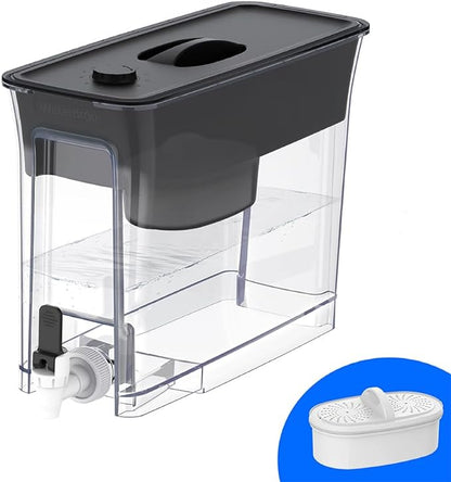 Waterdrop 35-Cup Slim Water Filter Dispenser, Large Capacity, 200-Gallon Long-Life, Faster Filtration, Reduces Chlorine, PFOA/PFOS and More, BPA Free, Black (with 1 Filter) by Waterdrop