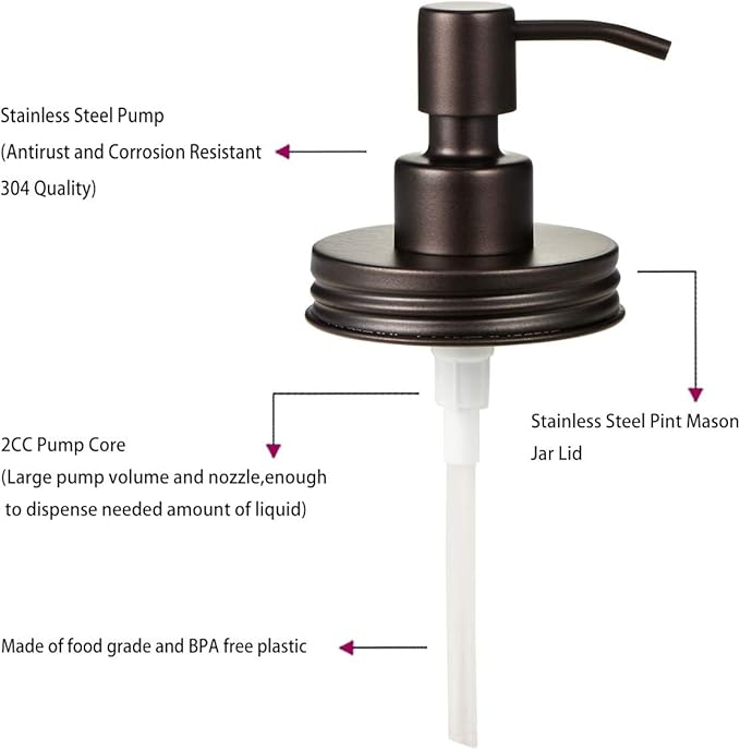 Amolliar Mason Jar Liquid Soap Dispenser Pump Lid, Stainless Steel Pump for 16oz Regular Mouth Jar, Rustic Farmhouse Decor, Kitchen Hand Soap, Dish Soap, Lotion Soap, Bronze 4 Pack, Extra 2 Long Tubes