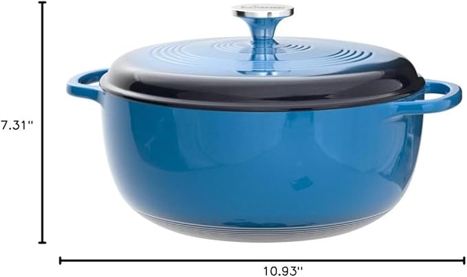 Lodge Essential Enamel Cast Iron Dutch Oven - Perfect for Bread Baking, Braising, Marinating & Slow Cooking - Features Moisture-Sealing Lid & Dual Handles - Kitchen Essentials - 6 Quarts - Caribbean Blue - Image 9