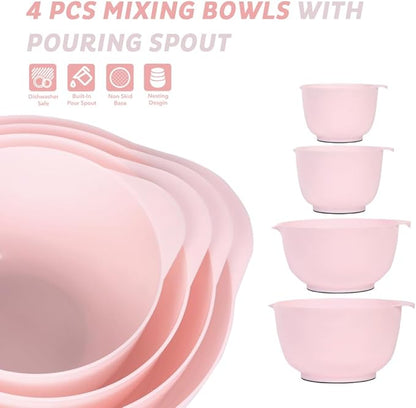 BoxedHome Nesting Plastic Mixing Bowl Set, 4 Piece Mixing Bowl Set with Pour Spouts, Size 1.7, 2.5, 3.5 and 4.5qt, for Prepping, Mixing, Baking, Cooking(2023 New Version, Pink) - Image 2