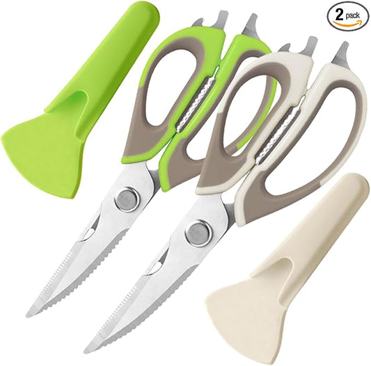 2 Pcs Heavy Duty Kitchen Shears with Magnetic Holder for Fridge, Multi-function Kitchen Magnetic Scissors for Food - Come Apart Design, Rust-Resistant (White and Green)