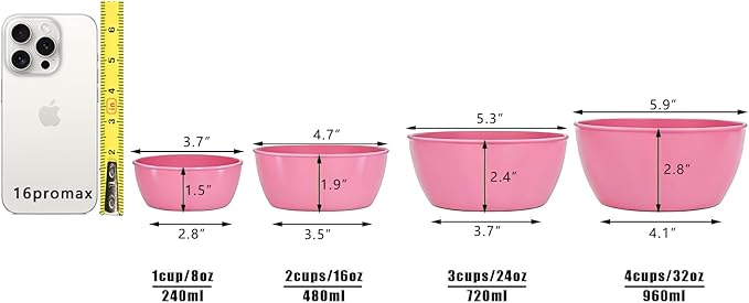 4-Piece Classic Plastic Prep Bowls with Lids, Nesting Plastic Small Mixing Bowl Set for Mixing, Baking, Prepping, Cooking and Serving Food, Microwave and Dishwasher Safe (Pink) - Image 2