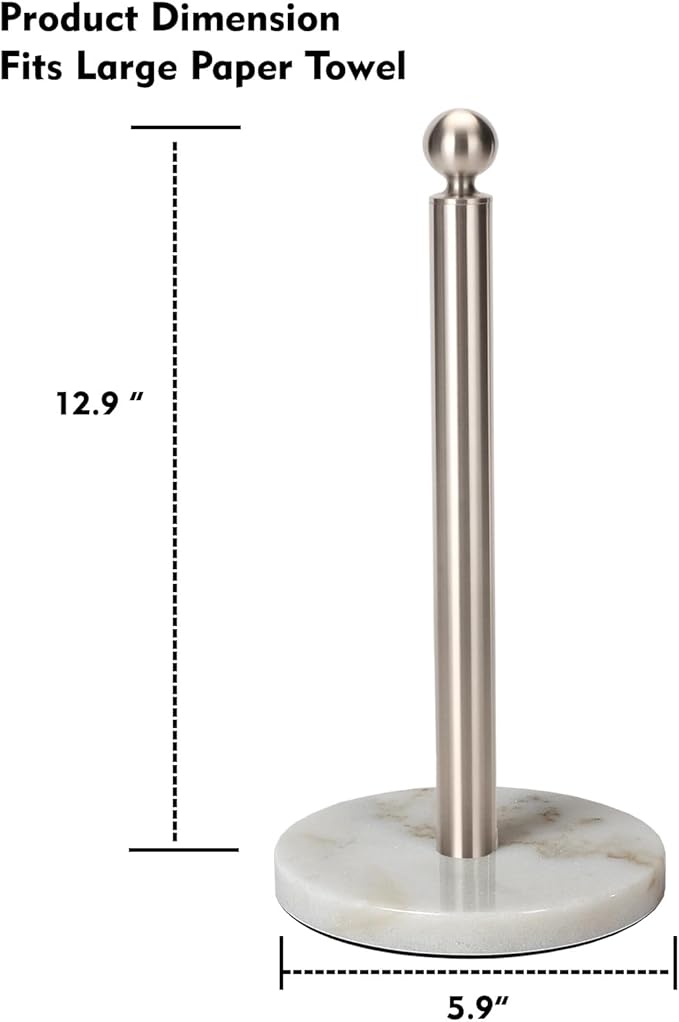 Paper Towel Holder Countertop, Standing Paper Towel Roll Holder for Kitchen Bathroom, with Weighted Base for One-Handed Operation (Marble Base, Brushed Nickel) - Image 5