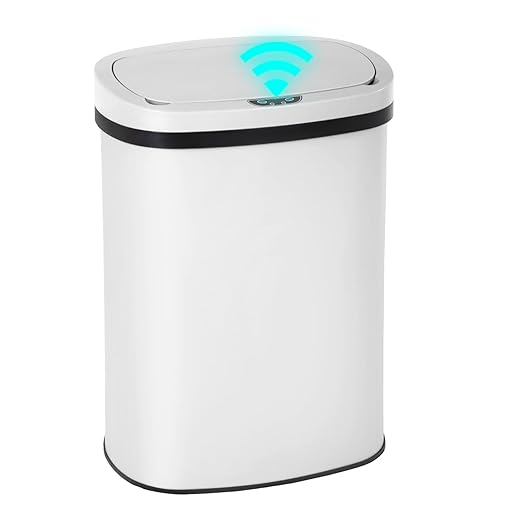 PayLessHere | 13 Gallon Stainless Steel Trash Can | White | Automatic Touchless Lid with Motion Sensor | Kitchen Garbage Can with Waterproof Design | for Home, Office, Bathroom | Pack of 1 by PayLessHere