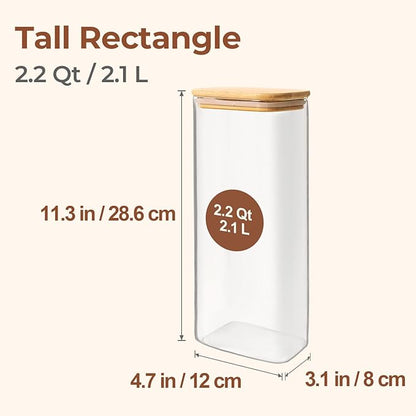 ComSaf 2.2 Qt Rectangle Glass Storage Containers with Lids, Glass Jars with Bamboo Lids, Clear Food Storage Jar, Tall Spaghetti Container, Pantry Storage Container for Pasta Flour Oats Nuts Rice - Image 2