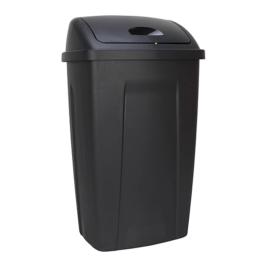 13 Gallon Swing Top Trash Can - Black Plastic Kitchen Garbage Bin with Lid - Image 2