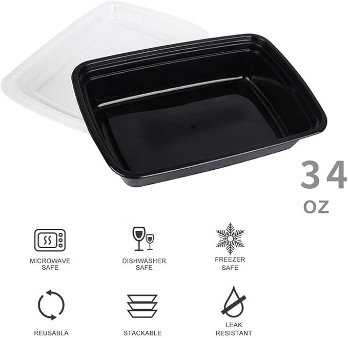 50-Pack Food Prep Containers, 1000ML/ 34 OZ Microwavable Food Storage Containers with Lids, Reusable Plastic lunch Containers Lunch Boxes- Stackable, Reusable Dishwasher Safe - Image 2