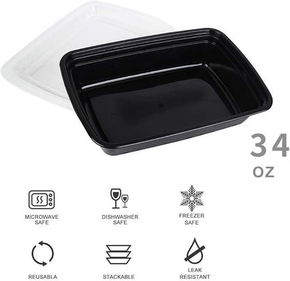 50-Pack Food Prep Containers, 1000ML/ 34 OZ Microwavable Food Storage Containers with Lids, Reusable Plastic lunch Containers Lunch Boxes- Stackable, Reusable Dishwasher Safe - Image 2