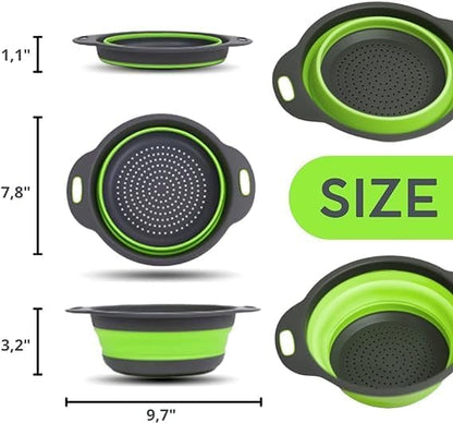 Green Round Silicone Collapsible Colander – Silicone Round Small Kitchen Strainers with Plastic Handles Foldable Kitchen Strainer Perfect for Draining Pasta Vegetable and Fruit - Image 2