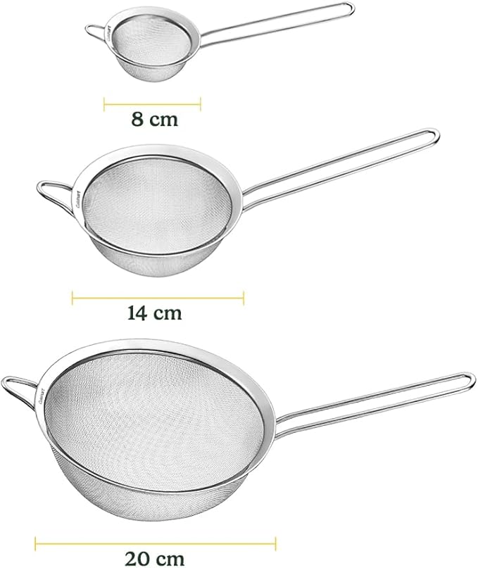 Cuisinart Mesh Strainers, 3 Count Stainless Steel Mesh Strainers for Kitchen, Fine Mesh Kitchen Strainer Set for Sifting, Straining & Cooking, Silver, CTG-00-3MS - Image 2