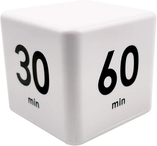 Feilifan Cube Timer, Productivity Cube Flip Timer for Kitchen Studying Workout Classroom Kids ADHD 15-20-30-60 Minute Preset, White