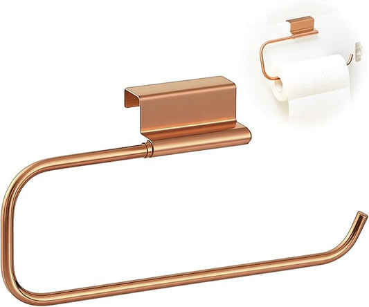Yaocom 12.4 Inches Cabinet Door Paper Towel Holder Camper Under Sink No Drilling Paper Towel Storage and Dispenser for RV Kitchen Bathroom Laundry Room, Stainless Steel(Rose Gold,1 Pcs)