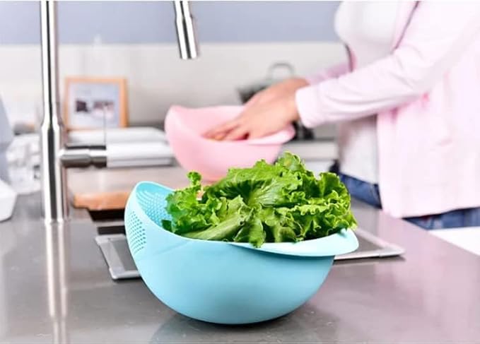 Kitchen Colander Bowl Combo Strainer for Rice, Pasta, Vegetables, Fruits (White)