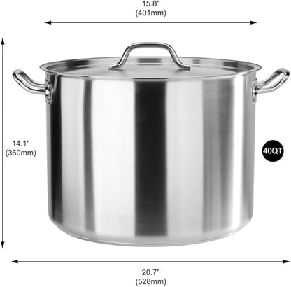 New Star Foodservice 40 Qt Stainless Steel Stock Pot with Cover, 18/8 Stainless Steel