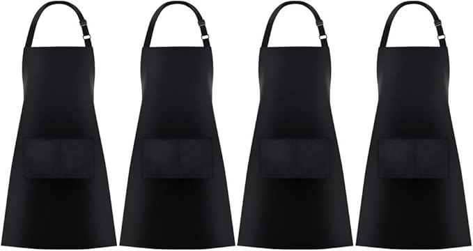 Jubatus 4 Pack Bib Aprons with 2 Pockets Cooking Chef Kitchen Apron for Women Men, Black by Jubatus