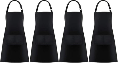 Jubatus 4 Pack Bib Aprons with 2 Pockets Cooking Chef Kitchen Apron for Women Men, Black by Jubatus