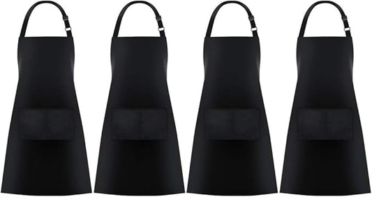 Jubatus 4 Pack Bib Aprons with 2 Pockets Cooking Chef Kitchen Apron for Women Men, Black by Jubatus