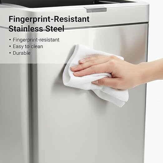 ELPHECO 13.2 Gallon Trash Can with Lid Motion Sensor, 50 Litre Brushed Stainless Steel Kitchen Trash Can Automatic with 10 Bags, Upgraded Silent-Closing, Fingerprint-Resistant, Kitchen, Office, Silver - Image 5