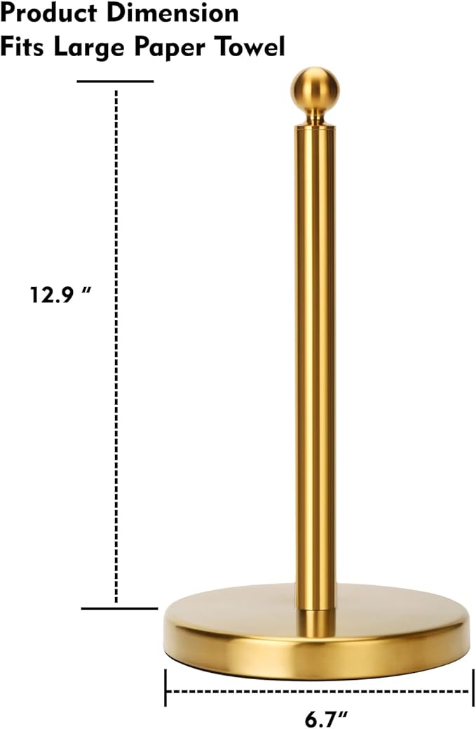 Gold Paper Towel Holder Countertop, Standing Paper Towel Roll Holder for Kitchen Bathroom, with Weighted Base for One-Handed Operation (Stainless Steel Base, Gold) - Image 4