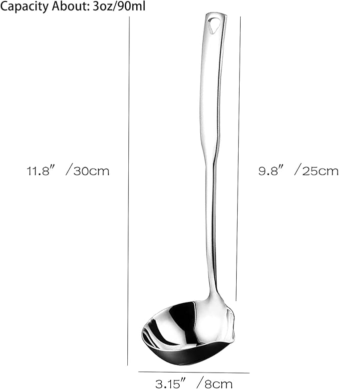 Soup Ladle 304 Stainless Steel Heavy Ladle with Pour Spout for Soups, Serving, Cooking, Stews and More 11.8 inch - Image 2