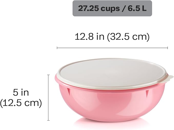 Tupperware Fix-N-Mix 1.7 Gallon Mixing Bowl with Lid, Pink Vintage Color, Dishwasher Safe and BPA Free (6.5 L) - Image 3