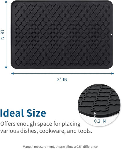 AMOAMI-Dish Drying Mats for Kitchen Counter-Silicone Dish Drying Mat-Kitchen Dish Drying Pad Heat Resistant Mat-Kitchen Gadgets Kitchen Accessories Kitchen Small Appliances(16" x 24", BLACK) - Image 6