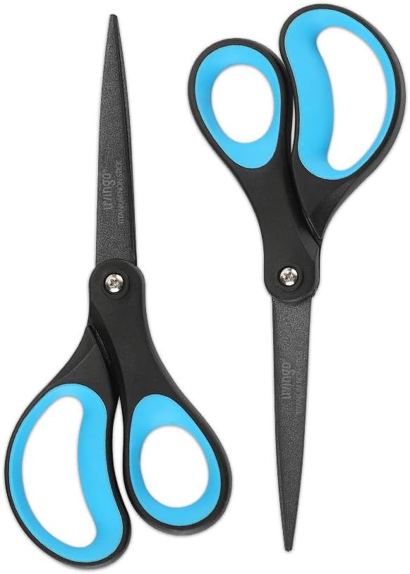 LIVINGO 2 Pack 8" Titanium Non-Stick Scissors, Professional Stainless Steel Comfort Grip, All-Purpose, Straight Office Craft Scissors for DIY(Blue/Black) by LIVINGO