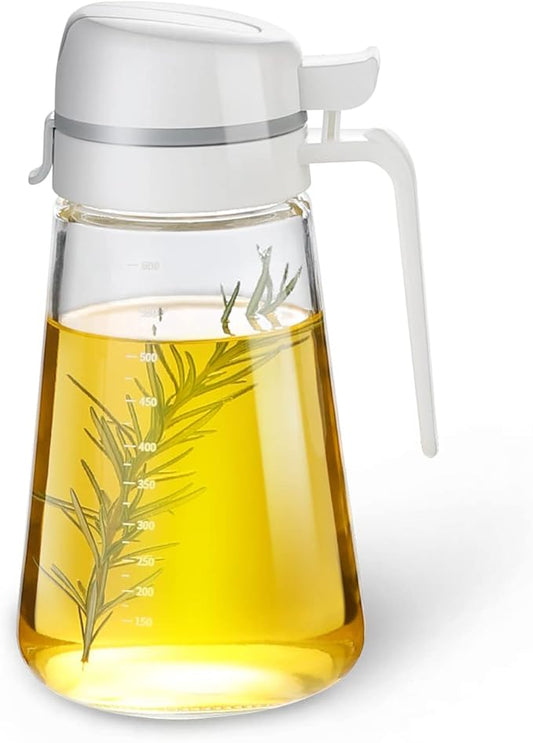 Auto Flip Glass Olive Oil Dispenser Bottle With Scale - 22oz Clear Cruet for Kitchen