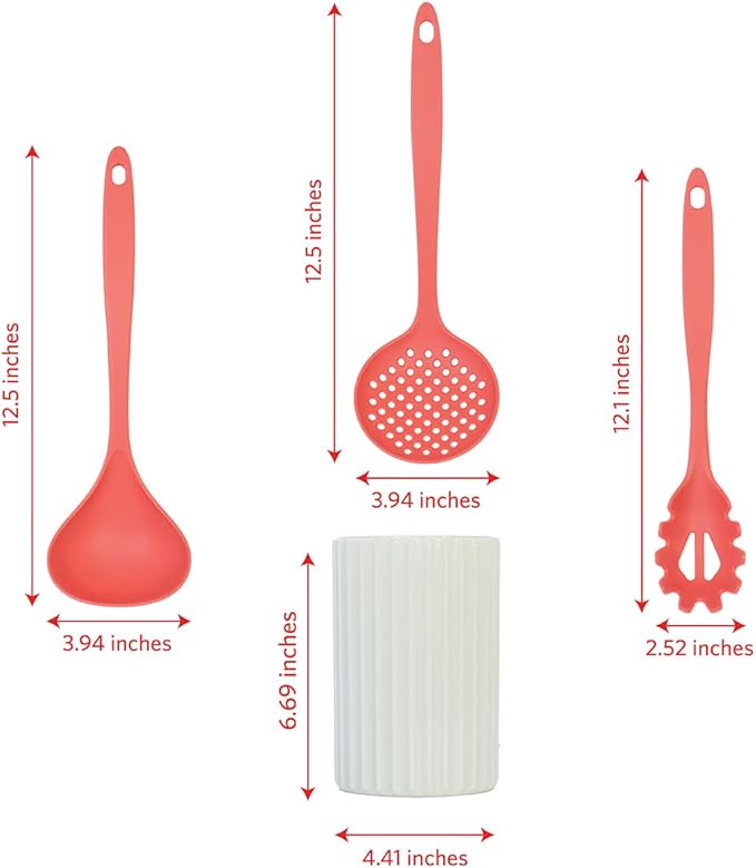 Glad Kitchen Utensils Set, 8pcs - Nonstick Cooking Tools with Utensil Holder - Nylon Spoon, Ladle, Skimmer, Spaghetti Server, and Turner Spatula Set - Dishwasher Safe, Rust - Image 5