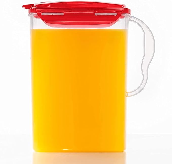 LocknLock Aqua Fridge Door Water Jug | Clear Pitcher | BPA Free Plastic Pitcher with Lid | 3 Quart Pitcher with Lid for Water, Juice, Tea & More Beverages, Red by LocknLock