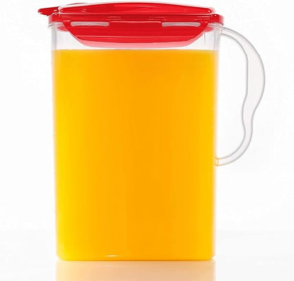 LocknLock Aqua Fridge Door Water Jug | Clear Pitcher | BPA Free Plastic Pitcher with Lid | 3 Quart Pitcher with Lid for Water, Juice, Tea & More Beverages, Red by LocknLock