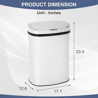 PayLessHere | 13 Gallon Stainless Steel Trash Can | White | Automatic Touchless Lid with Motion Sensor | Kitchen Garbage Can with Waterproof Design | for Home, Office, Bathroom | Pack of 1 - Image 7