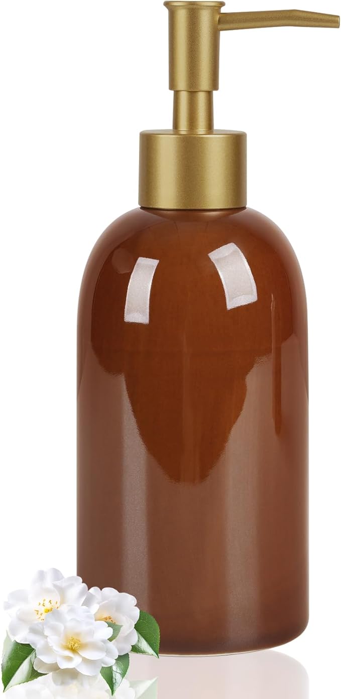 Natheeph 14OZ Ceramic Soap Dispenser Ceramic Soap Pump Dispenser Can Fill Liquid for Bathroom/Kitchen (Amber) by Natheeph