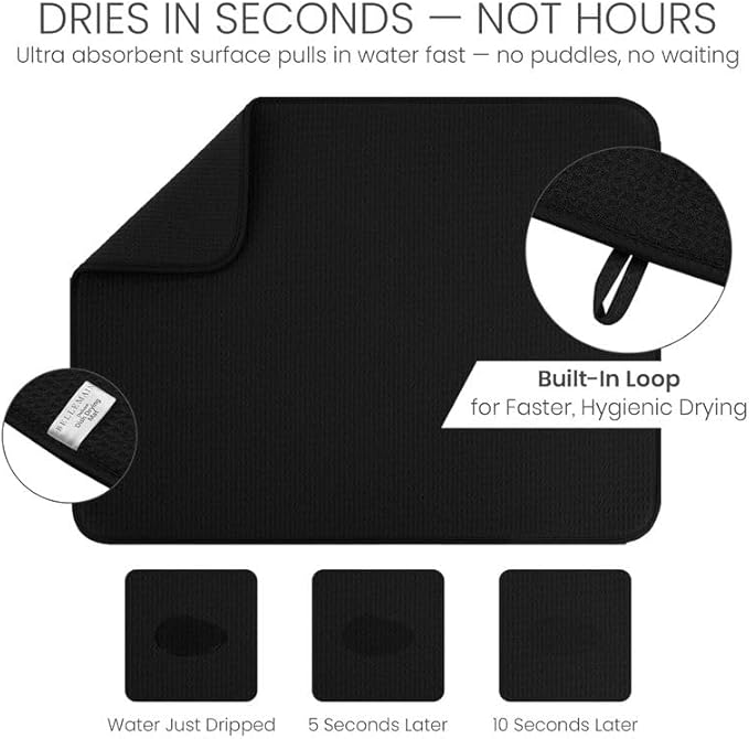 Bellemain XL Dish Mat Microfiber Dish Drying Mat, Super absorbent (Black, 17" x 24") - Image 4