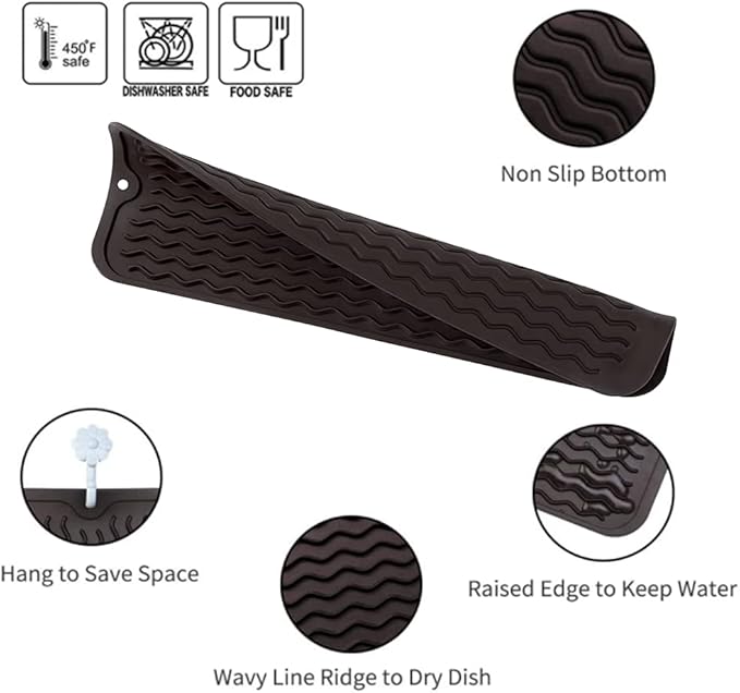 MicoYang Silicone Dish Drying Mat for Multiple Usage,Easy clean,Eco-friendly,Heat-resistant Silicone Mat for Kitchen Counter,Sink,Bar,Bottle,or Cup Coffee M 17 inches x 6 inches - Image 3