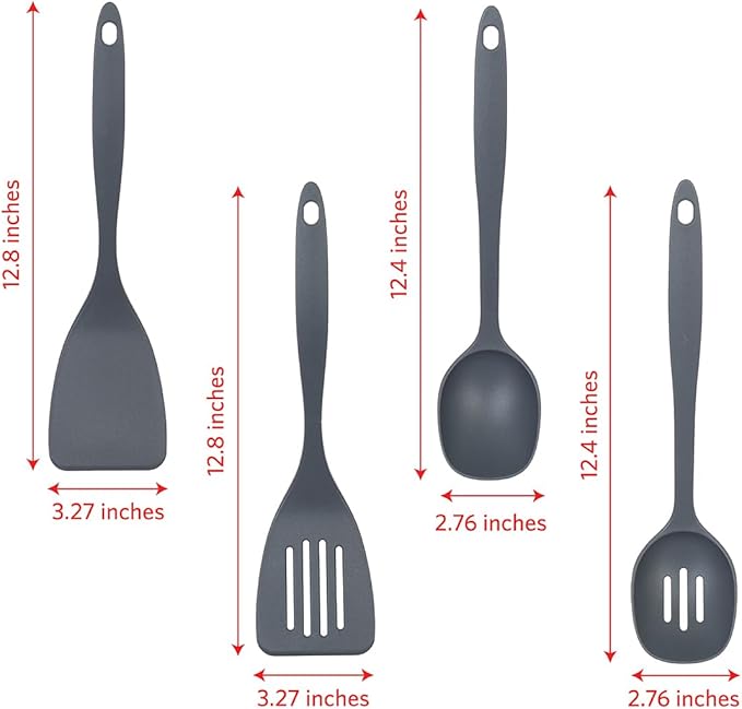 Glad Kitchen Utensils Set, 8pcs - Nonstick Cooking Tools with Utensil Holder - Nylon Spoon, Ladle, Skimmer, Spaghetti Server, and Turner Spatula Set - Dishwasher Safe, Grey - Image 3