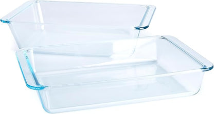 Set of 2 pcs Tempered Glass Baking Dish Set, Deep and Classic Borosilicate Glass Baking Dish Set (3.5L+2.8L). Oven, Microwave, Refrigerator and Dishwasher Safe.
