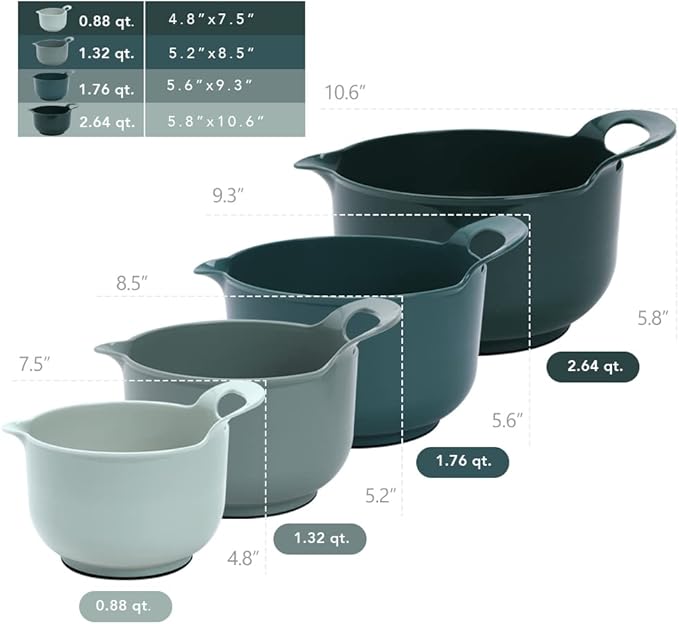 BoxedHome 4 Pack Nesting Mixing Bowl with Pour Spout and Handle, BPA free Microwave & Dishwasher Safe(Green, 4 Pack with Handle) - Image 3