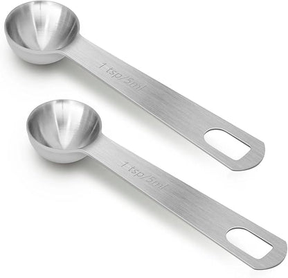 2 PCS 1 Teaspoon(5 mL | 5 cc | 1 Tsp | 1/3 Tablespoon) Stainless Steel Single Measuring Spoon, Easy to Use and Easy to Wash Metal Measuring Spoons Kitchen Gadgets for Cooking & Baking