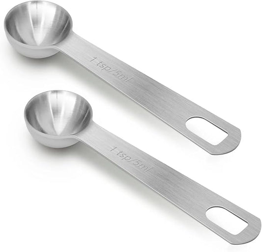 2 PCS 1 Teaspoon(5 mL | 5 cc | 1 Tsp | 1/3 Tablespoon) Stainless Steel Single Measuring Spoon, Easy to Use and Easy to Wash Metal Measuring Spoons Kitchen Gadgets for Cooking & Baking