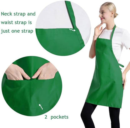 Total 12 PCS Plain Bib Blackish Green Bulk Aprons for Women Men Adult with 2 Front Pockets-BBQ Dad Grilling Cooking Apron (green-12pcs) - Image 3