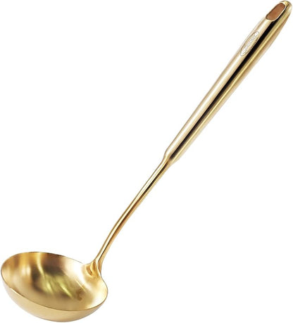 Newness Soup Ladle, [Rustproof, Heat Resistance, Integral Forming] Durable 304 Stainless Steel Soup Spoon with Vacuum Ergonomic Round Handle, Cooking Spoon for Kitchen, 13.7 Inches, Gold by NewnessFocusOnStainlessSteel