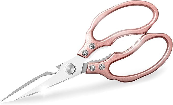 AWinjoy Kitchen Scissors, Heavy Duty Sharp Shears Dishwasher Safe, Rose Gold Cooking Accessories for Meat, Chicken, Fish, Poultry, Herb, Bread by AWinjoykitchenshears