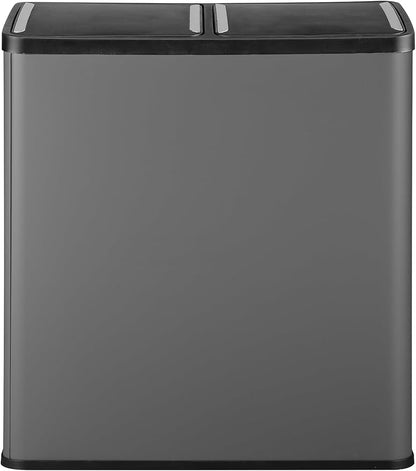 Step N' Sort The 18.5 Gallon Extra Large Capacity, Soft-Step, Dual Trash and Recycling Bin with Removable Inner Bins, Grey