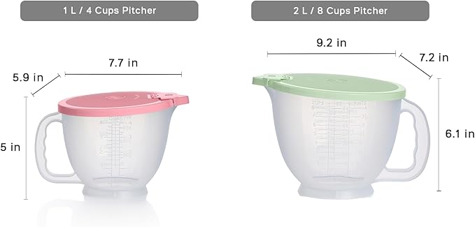 Tupperware Classic Mix-N-Store Pitcher Set in Mint Green and Candy Pink, Dishwasher Safe and BPA Free (2 Bowls, 2 Lids) - Image 3
