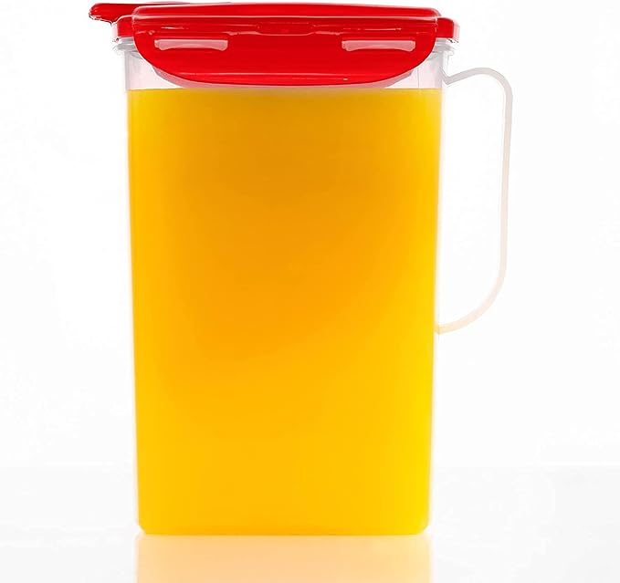 LocknLock Aqua Fridge Door Water Jug | Clear Pitcher | BPA Free Plastic Pitcher with Lid | 2 Quart Pitcher with Lid for Water, Juice, Tea & More Beverages, Red by LocknLock