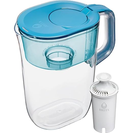 Brita Tahoe Large 10 Cup Water Filter Pitcher with Smart Light Filter Reminder and 1 Standard Filter- Transparent Teal