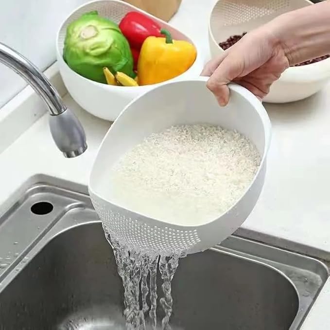Rice Sieve Plastic Colander Kitchen Drain Basket with Handles Rice Bowl Strainer Strainer Basket Sink Drain Kitchen Tools (pink)