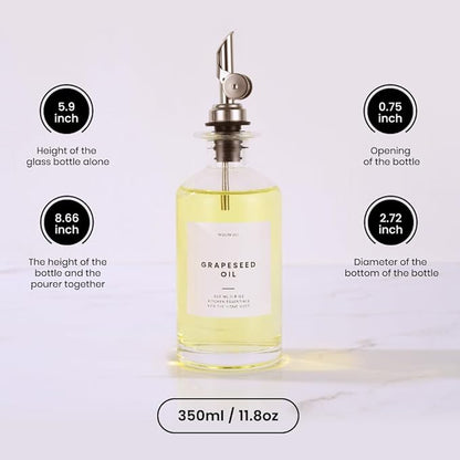 Molimoli Olive Oil Dispenser Bottle for Kitchen, Oil Dispenser w. Weighted Pourer, Glass Bottle Dispenser for Kitchen, Olive Oil Cruet, Glass Olive Oil Bottle | 350ml, Set of 4 - Image 4